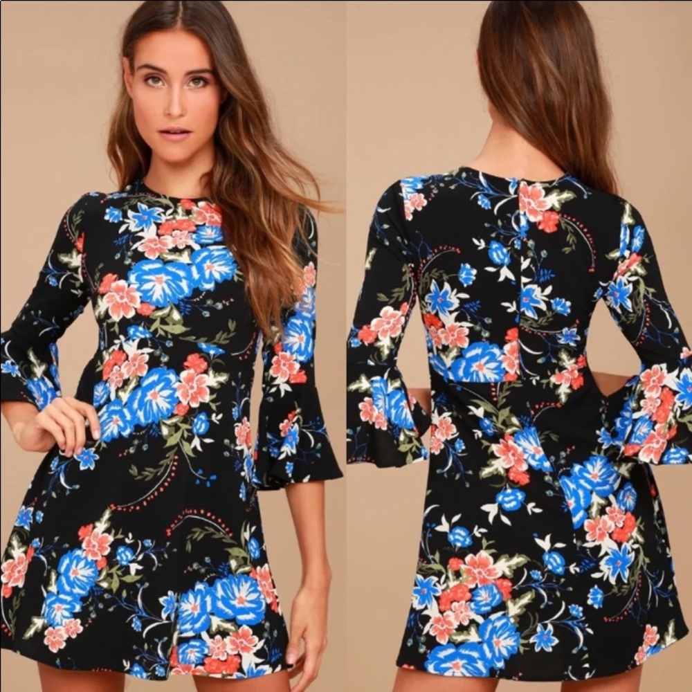 Lulus Welcome Back Black Floral Print Skater Dress
